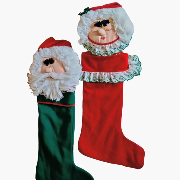 MR Mrs Claus Christmas Stockings Santa Claus Couple Large Plush head Handmade - Picture 14 of 16